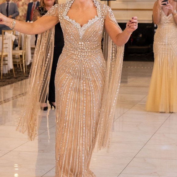 Gold Sequin Embellished Maxi Gown for Weddings - Picture 3 of 4